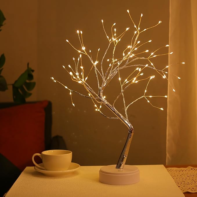 Meonua Bonsai Tree Lights for Easter Decor - 20" Firefly Tree Lamp with 108 LED Fairy Lights, Battery/USB Powered, Warm White - Home Decor, Gift for Bedroom, Living Room, Party