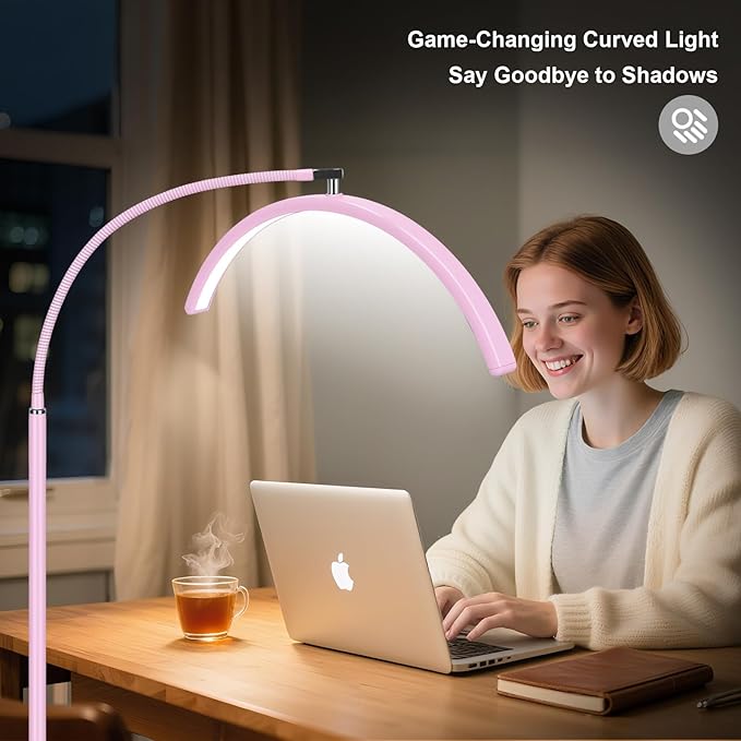 Half Moon Lash Light for Eyelash Extensions & Estheticians, Dimmable LED Lash Lamp with Flexible Gooseneck, Shadow-Free Moon Light for Lash Tech, Tattoo, SPA, Eyelash Lamp (Pink)