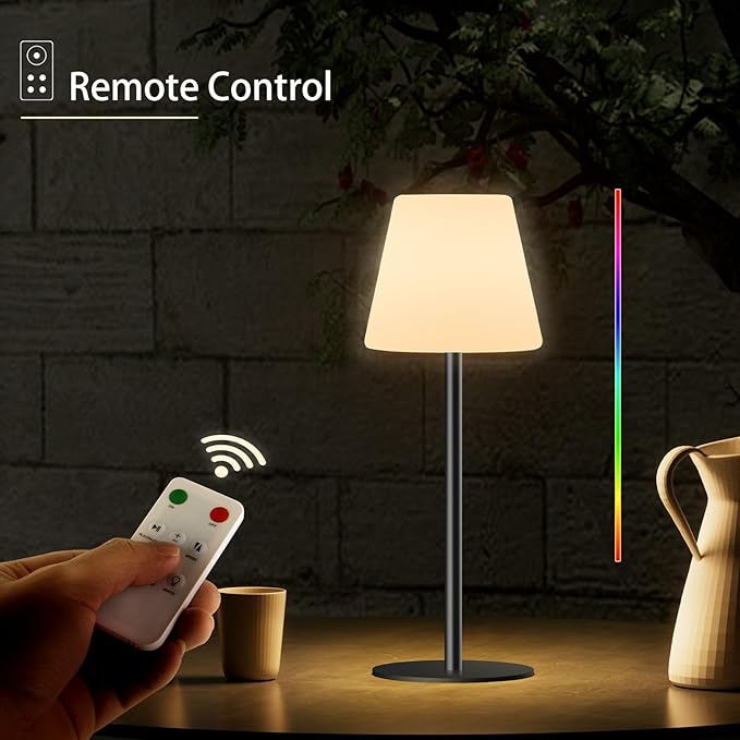 Outdoor Battery Operated Table Lamp Rechargeable Shower Lamp Waterproof Cordless Table Lamps RGB and 3000K Dimmable Table Lamps Portable Outdoor Lamps for Patio/Indoor/Bathroom.