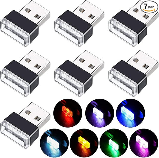 7 Pieces Mini USB LED Light Car Interior Lights USB LED Atmosphere Lamp Light Plug-in 5V Universal USB Light Interior Ambient Lighting Kit for Cars Laptops Night Led Lights Decoration (7 Colors)
