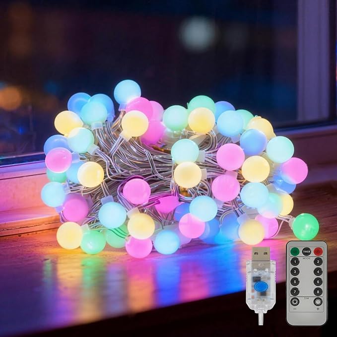 Easter String Lights Plug in, 37.4FT 100 LED Frosted Globe Lights with Remote, USB 8 Mode Decorative Lights for Bedroom, Classroom, Party, Spring Decor