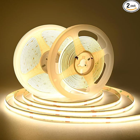 COB LED Strip Light DC12V LED Strip Flexible Super Bright LED Strips 9W/m 2x16.4FT Natural White 4000K CRI 90+ 480LEDs/m High Density Uniform Light for Home Decor No Adapter or Controller