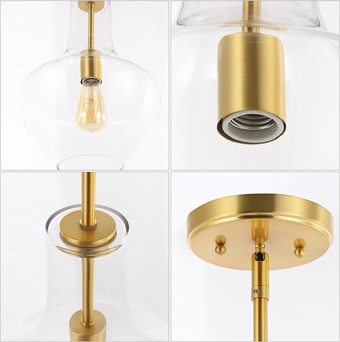 JONATHAN Y JYL6400C Watts 10.5" 1-Light Mid-Century Modern Iron/Glass LED Pendant Contemporary, Coastal, Vintage Bedroom Living Room, Brass Gold/Clear