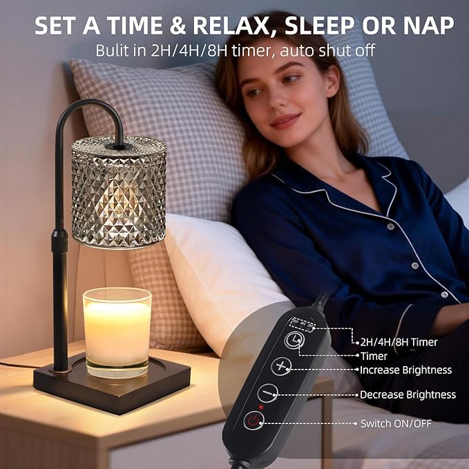 Candle Warmer Lamp with Timer Dimmer Adjustable Height, Candle Warmer with 2 Bulbs for Jar Candles, Home Decor, for Women Birthday 2 Pack