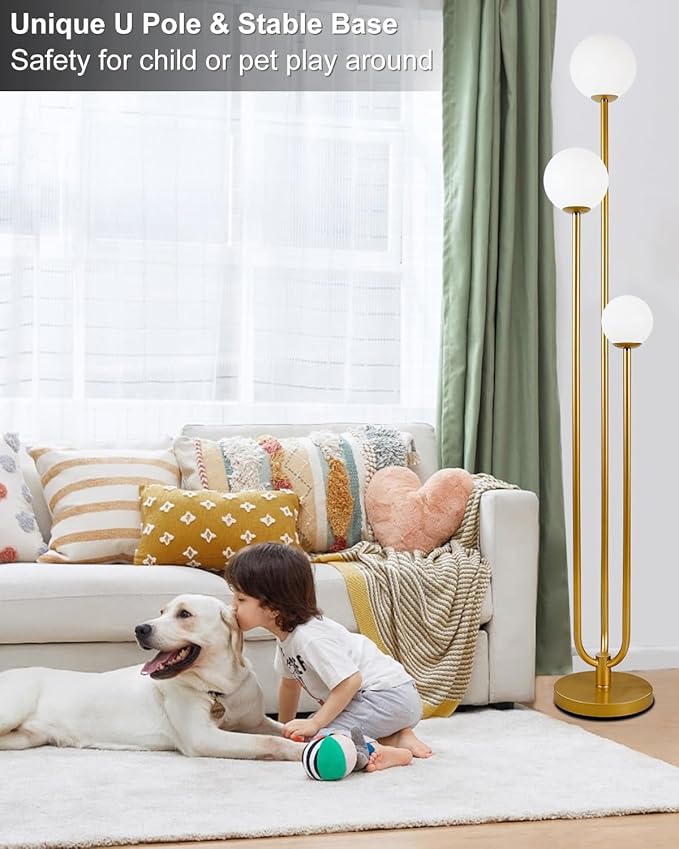 Lightdot Globe Floor Lamp for Living Room Mid Century Modern Floor Lamps with 3000K Warm White Bulbs Included, Unique Gold Tall Standing Lamps for Wedding/Party/Bedroom/Sofa Beside/Corner Decor