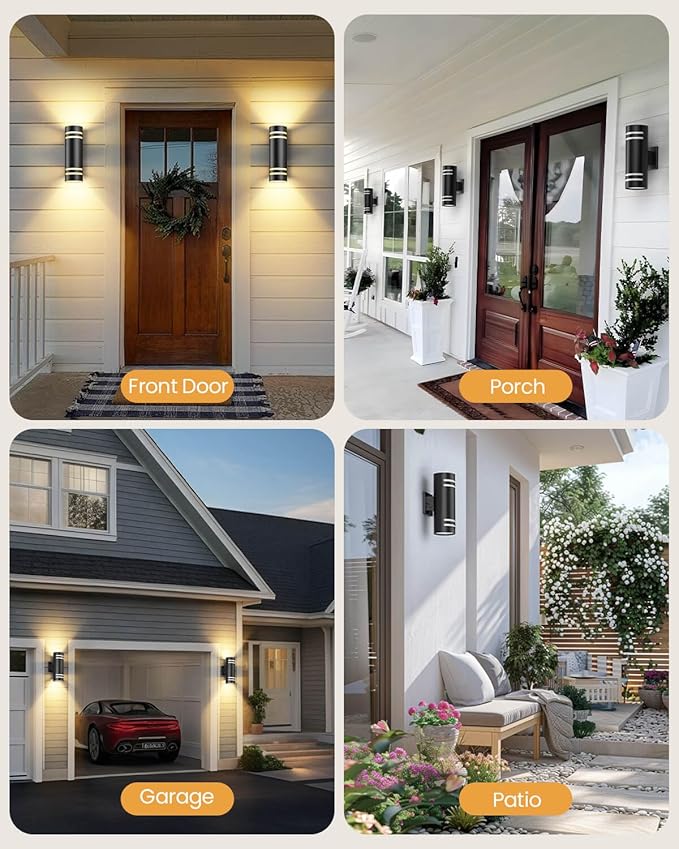 SHIMR Dusk to Dawn Outdoor Lighting 2 Pack, Modern Outdoor Wall Lights with LED Bulbs, Matte Black Exterior Lighting Fixtures Wall Mount, Up and Down Outside Lights for House Porch Garage [ETL Listed]
