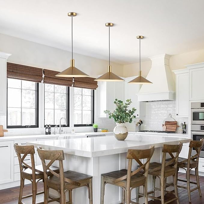 KCO Lighting Mid Century Modern Dome Pendant Light Gold and Black Barn Pendant Light Brass Cone Ceiling Pendant Light Fixture Farmhouse Kitchen Island Lighting (Gold)