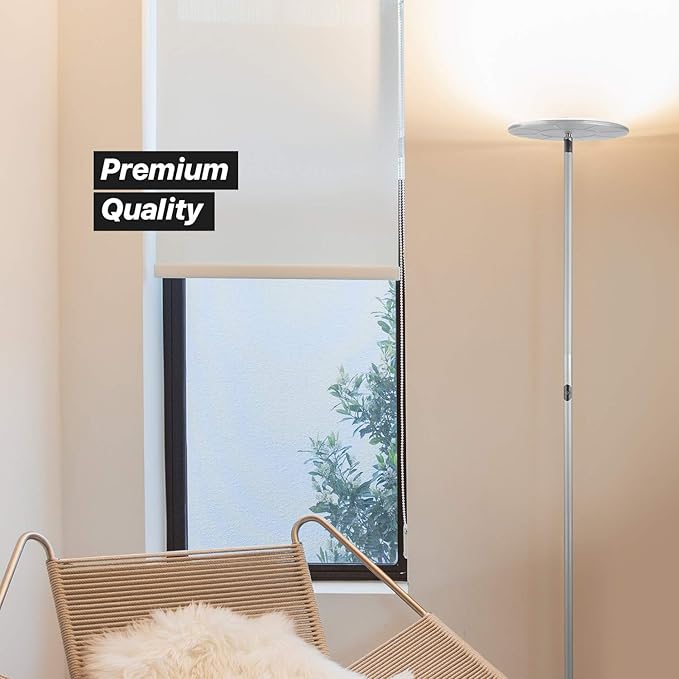 Brightech Sky Flux Dimmable LED Floor Lamp – Super Bright Floor Lamp with 3 Light Modes for Living Room, Office – Torchiere Standing Touch-Lamp, Tall Torch Lamp for Bedroom & Reading - Silver
