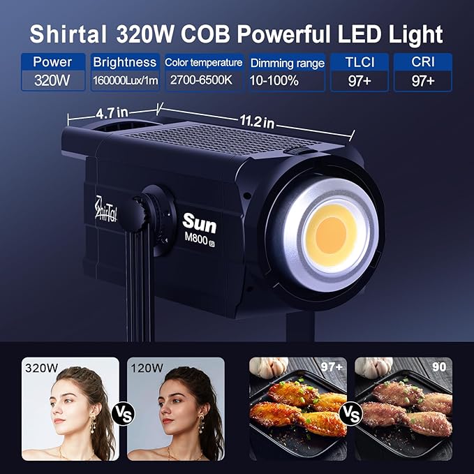320W COB LED Video Light,Bi Color Silent Studio Lights with Bowens Mount,160000Lux/1m 2700K-6500K CRI 97+ Photography Lighting for Video Recording