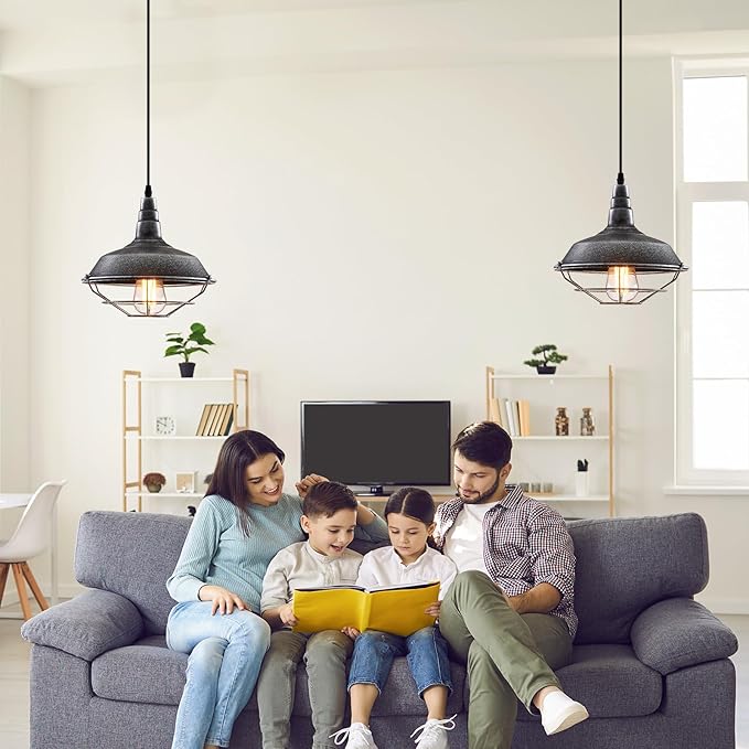 Black and Silver Pendant Light fixtures 10.5 inches 3 Packs, Matte Pendant Lights Kitchen Island, Industrial Pendant Light, Vintage Farmhouse Pendant Lights for Dinning Room Entryway Barn