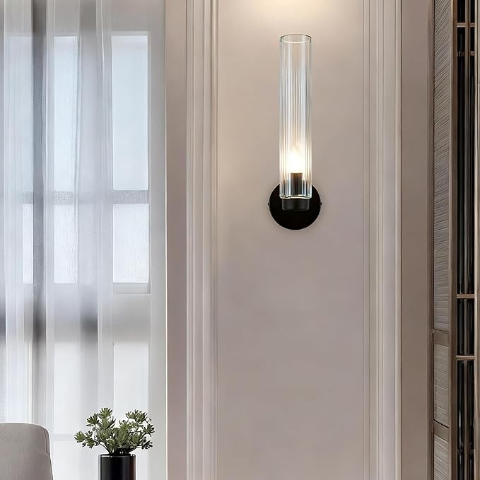 Radiant Fluted Textural Metallic Finish Glow Sconce,Bathroom Sconce,Bathroom Wall Lights,Bathroom Wall Sconces,Bathroom Sconce Lights (Matte Black)