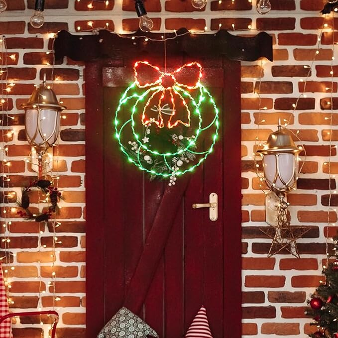 2 Packs Large Window Christmas Wreath Lights, Christmas Door Decorations with 160 LED Lights, Timer Remote Control USB and Battery Powered Home Decor, 8 Lighting Modes Party Decor