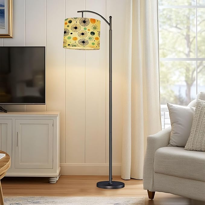 Drum Lamp Shade Mid Century Vintage 1950s Modern Retro Atomic Pattern Circular Flower Lampshade for Floor Lamps Table Lamps Pendant Light 8.9"x11" Linen Lampshades Replacement Large Lamp Shade