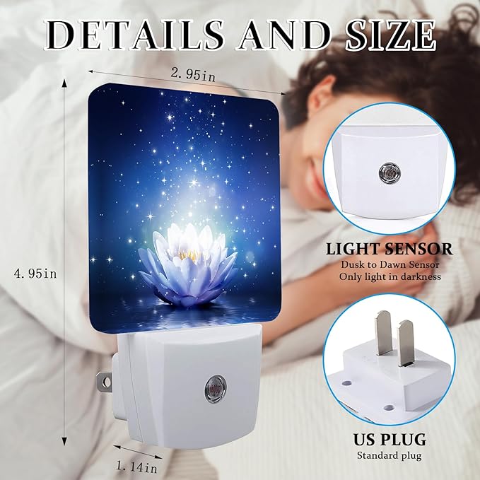 Lotus Flower on Water?Night Light, Plug-into Wall Magic Sparkling Glitter Star Nightlight Lamp with Dusk to Dawn Sensor, Led Lamp 0.5W Energy Efficient for Boys Girls Adults Home Decor