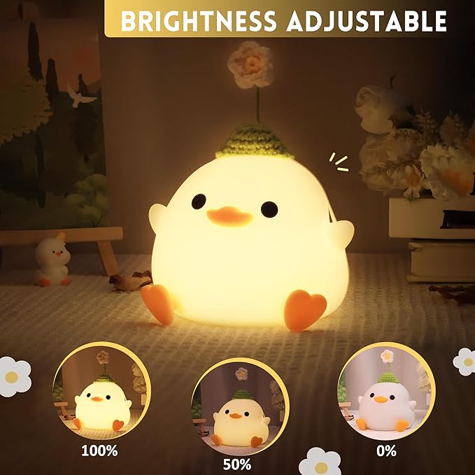 Dodo Duck Night Light, Cute Flower Duck Nursery Lamp, Portable USB Rechargeable Timer Dimmable, Silicone LED Bedside Nightlight, Best Home Bedroom Decor Gift to Kids