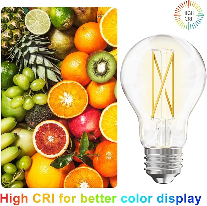 VOLIVO 6 Pack A19 Vintage LED Edison Bulbs, Dimmable, 60W Equivalent, High Brightness 5000K Daylight, Ultra-Bright, 8W E26 Standard Base, CRI80+, 800Lumens, Clear Glass Filament Bulb for Home