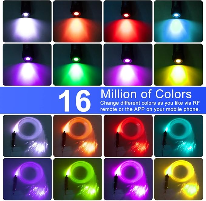 AZIMOM Bluetooth/RF Control 6W Car Use Sound Activated Fiber Optic Light Box Engine Music Sensor Mode RGBW Starlight Engine Driver for Car Indoor Star Lighting Decoration