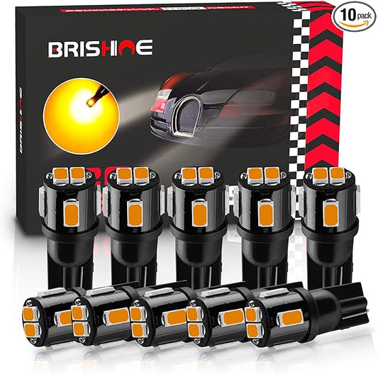 194 LED Bulbs Extremely Bright Amber Yellow 5630 Chipsets 168 2825 175 T10 W5W LED Replacement Bulbs for Car Interior Map Dome Door Courtesy License Plate Lights(Pack of 10)