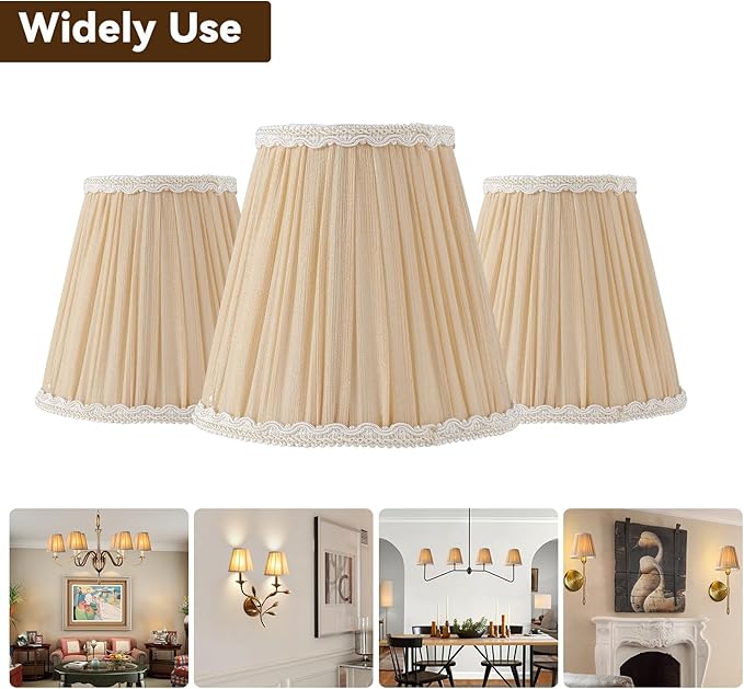 Lampshades Chandelier Lamp Shades Small Pleated Empire Clip-on Fitter Lampshade 6"x3 3/4"xH5 3/5" Gold Linen Small Lamp Shade Set of 6