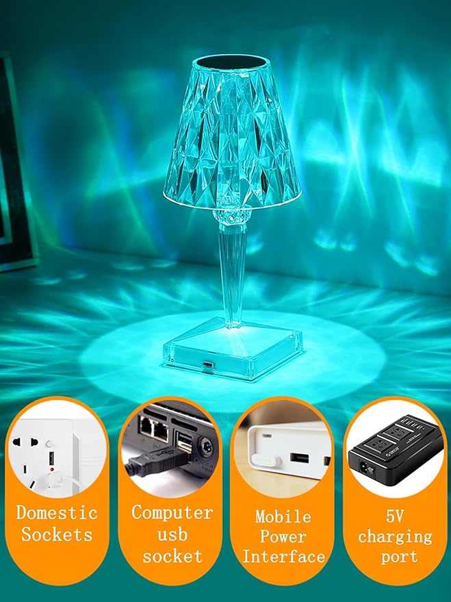 Crystal Table Lamp Touch Light LED Night Lights USB Rechargeable Cordless Lamp with 16 Color Remote Changing Portable Bedside Lamps Cute Small Lamp for Bedroom Decor Desk Lamp (Diamonds)