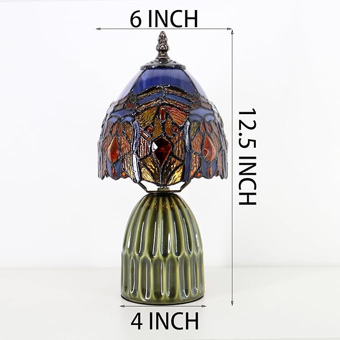 Tiffany Lamp Stained Glass Mushroom Table Lamps 6X6X12.5 Inch Purple Jewelry Baroque Style Small Night Light Ceramic Base Mini Accent Desk Light Suitable for Bedside Table Bedroom Children Room