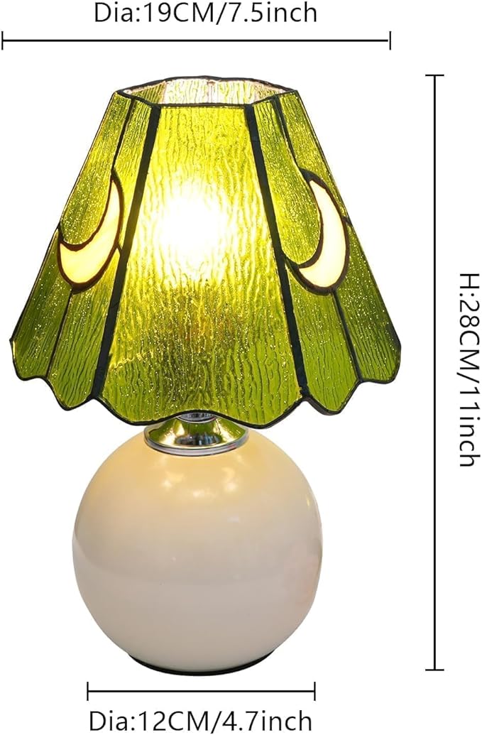 Mushroom Lamp Tiffany Lamp Stained Glass Table Lamp Moon Cute Small Bedside Lamps for Living Room Home Decor,Unique Aesthetic Home Living Room Decor Girls Women Birthday Day Gift,Green