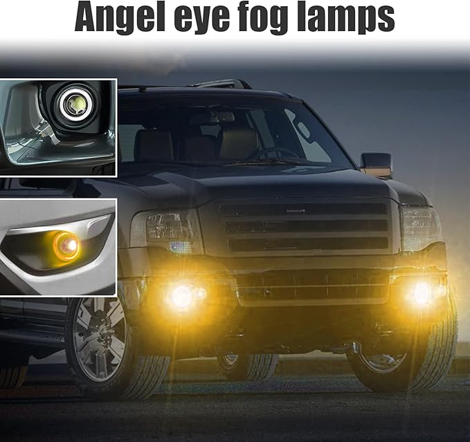 2 PCS Car Angel Eye Fog Light, 2.5'' Round COB LED Super Bright High Power Fog Angel Eye Projector with Halo Rings, Universal DRL Daytime Driving Light Fog Lamp Bulbs (Yellow)