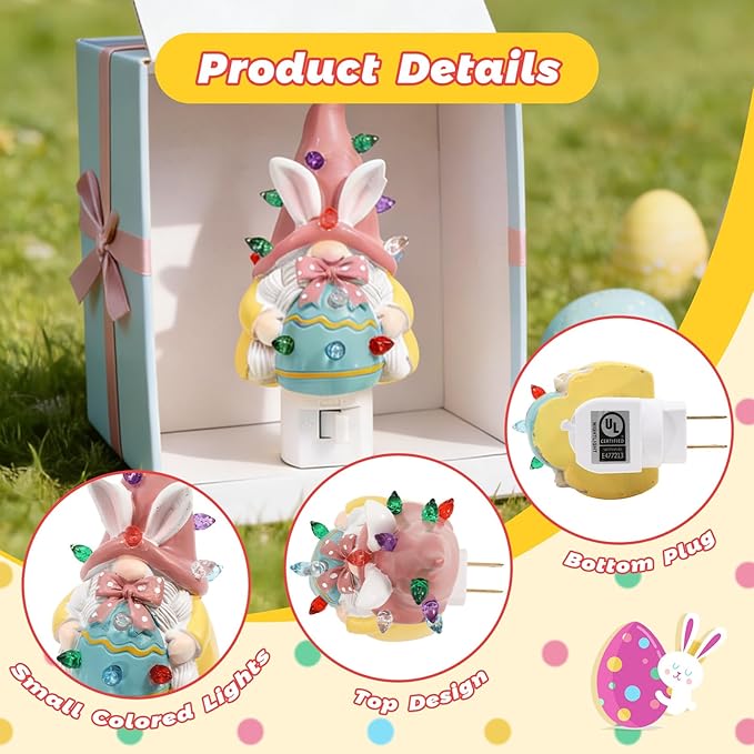 Bunny Campfire Flickering Nightlight, Rabbit Night Light Plug into Wall Easter Night Light with Switch (Easter Gnome Tree)