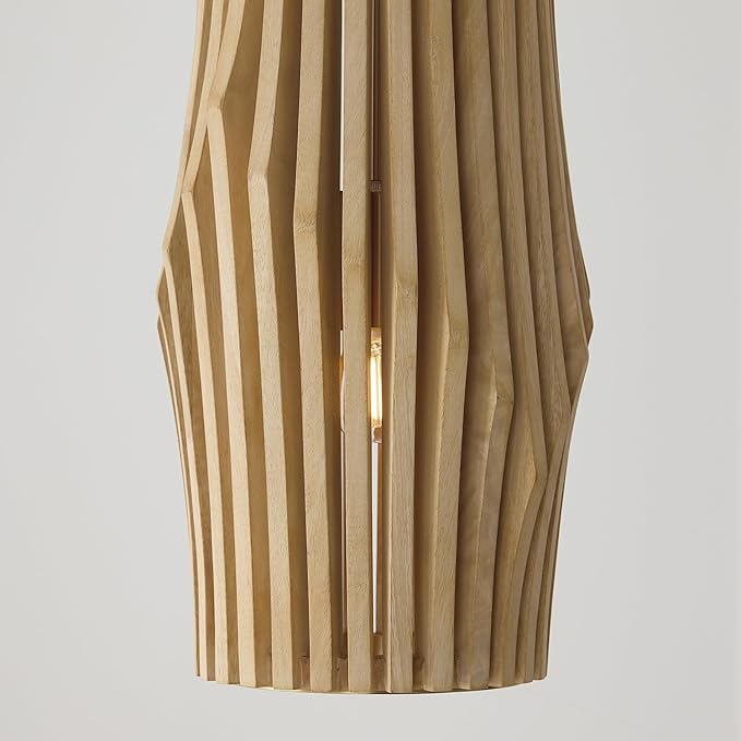 Capital Lighting 344613BWB Archer Modern Artisan-Crafted Mango Wood Mini Pendant Ceiling Light Fixture, 1-Light 100 Watt, 17" H x 9" W, Blonde Wood and Matte Brass