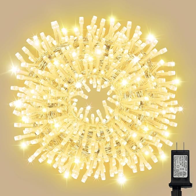 300LED 99FT Warm White String Lights Indoor Outdoor, Connectable Christmas Tree Lights Waterproof 16 Modes with Timer, Clear Wire Fairy Twinkle Light Plug in for Bedroom Wedding Party Xmas Decorations