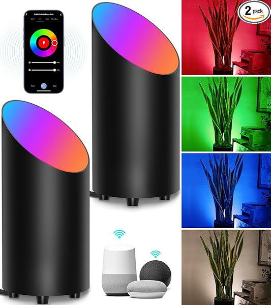 SUNVIE Smart Floor Can Light 5W RGBW Color Changing Up Lights Spotlight with Timer 2700K-6500K Uplighting Indoor Dimmable Uplights Indoor for Plant Corner, APP Control Alexa & Google Home, 2PCS