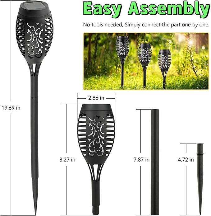 Solar Halloween Lights Outdoor, LED Torch Lights Flickering Flame, Waterproof Tiki Torches for Outside Landscape Decoration Lighting for Lawn, Yard, Halloween Decorations (Warm White-1 Pack)