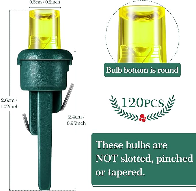 Honoson 120 Count 5 mm LED Halloween Replacement Bulbs Bulk Wide Angle Christmas Light Xmas Tree String Replacement Festival Light Decoration (Green Base with Multicolor Bulb)