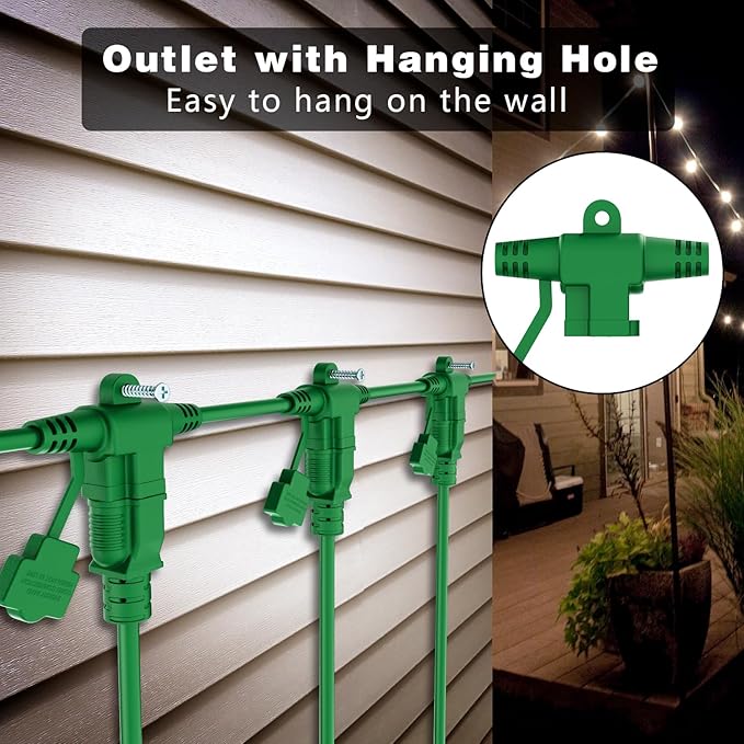 K KASONIC - Outdoor Extension Cord 50 FT, Evenly Spaced 6 Outlets Plugs, 16/3 SJTW Weatherproof Multiple Outlets Wire for Landscaping Light, Holiday Decoration and Christmas, ETL Listed, Green