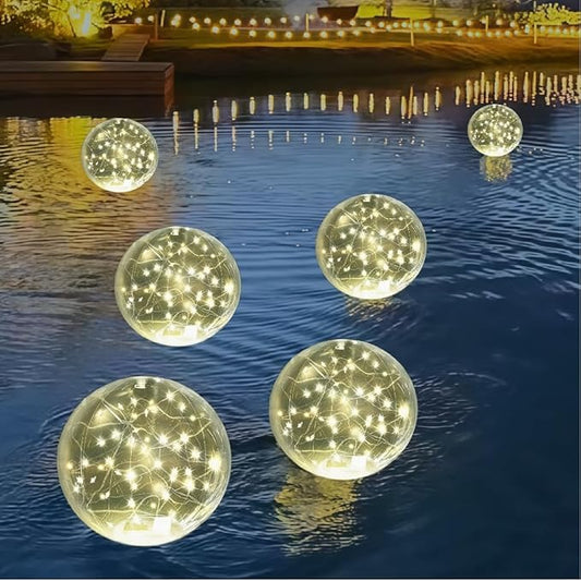 Floating Pool Lights Solar Powered - 14" Inflatable Waterproof Floating Pool Balls Light That Float for Party, Outdoor Pond/Patio Decorations (Warm-White, 6 Pack)