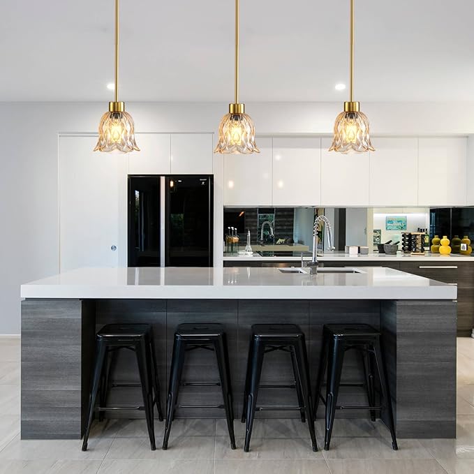 Pendant Lamp with Glass Shade, Modern Antique Brass Pendant Lights,Hanging Light Vintage Glass Shade, Island Light Pendant Light Fixture for Bedroom Living Room Kitchen