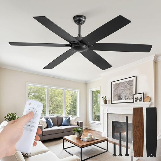 Fanbulous 60 inch Ceiling Fan No Light，Black Ceiling Fan with Remote, Flush Mount Low Profile, Quiet DC Motor & Reversible, Indoor/Outdoor Ceiling Fans without Light for Bedroom, Living Room, Patio