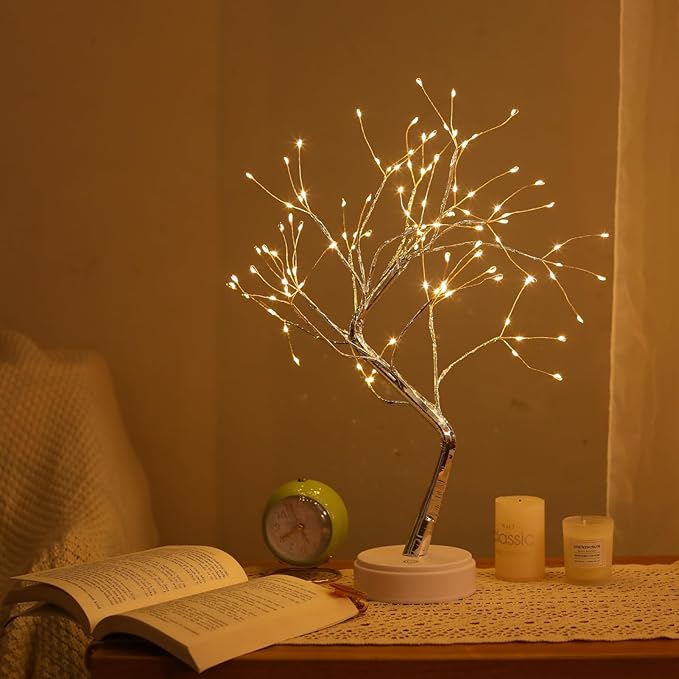 Meonua Bonsai Tree Lights for Easter Decor - 20" Firefly Tree Lamp with 108 LED Fairy Lights, Battery/USB Powered, Warm White - Home Decor, Gift for Bedroom, Living Room, Party