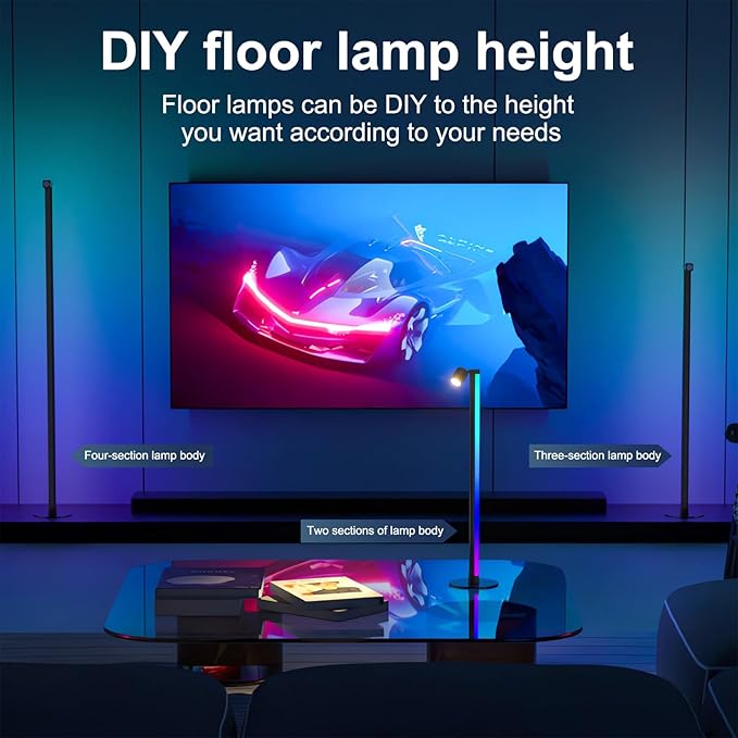Reading RGB&IC Floor Lamp, Smart LED Floor Lamp with Music Sync 1000 Lumens Main Light & 100 Lumens Independent Reading Light 16 Million DIY Colors Black Standing Lamp for Living Room or Bedroom
