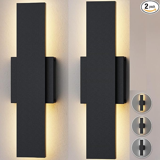 2 Pack 15.75 inch Modern LED Outdoor Wall Light, 3000K 4000K 5000K 10%-100% Dimmable Lights for Outside, IP65 Waterproof Exterior Long Wall Lights for House, Porch, Garage, Patio, Yard, Entrance Black