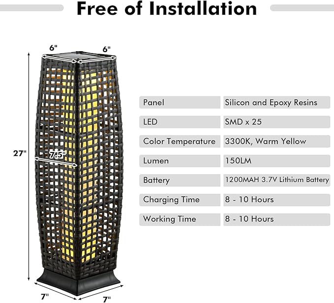 Tangkula 2-Piece Outdoor Solar Powered Floor Lamps, IP65 Waterproof Wicker Floor Lamps with Auto On/Off LED Light, Outdoor Decorative Lanterns for Garden Patio Porch Deck Pathway (Cross-Black)