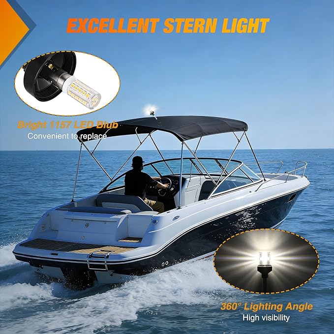 Nilight Marine Boat Stern Light 9Inch White Fold Down Anchor Lights 12V 24V Waterproof 360° Lighting Navigation Lamp for Fishing Sailboat Yacht Pontoon Speedboat Dinghy