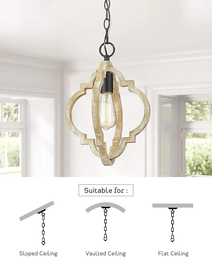 CALDION 2Pack Wood Pendant Lights Kitchen Island, Farmhouse Pendant Lighting Fixtures, Adjustable Height Hanging Pendant Lights for Foyer, Dining Room, Entryway