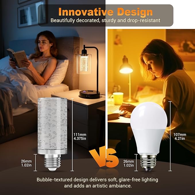 JandCase LED Bulb,5W,3000K,500LM Dimmable E26 Acrylic Bubble Bulb with Ceramic Base, Suitable for E26 Lighting Fixtures Including Chandeliers, Wall Sconces, Table Lamps, and Vanity Lights