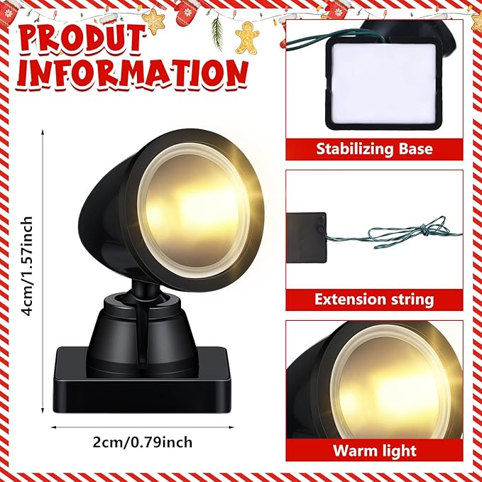 Kingdder 4 in 1 Accessories for Villages Building Light Christmas Village Collection Round Spotlights Battery Operated LED Light with Switch for Christmas Landscape(Warm White,4 Pcs)