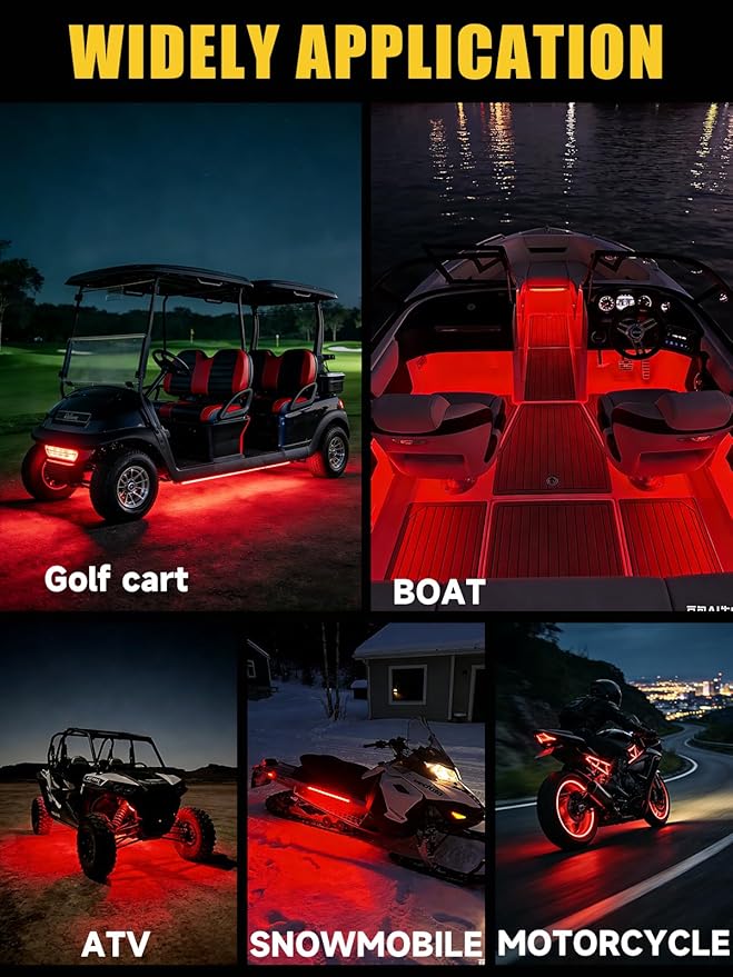 Led Light Strip Exterior Interior 24inch 5050 SMD Led Strip Light IP68 Waterproof Flexible Lights 12V for Car SUV Truck Marine Boat Golf Cart Red Pack of 4