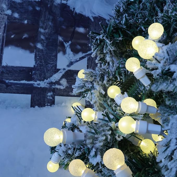 Warm White Christmas Lights Outdoor Pearlized and Berry G15 50 LED 13.5ft Plug in Mini Globe String Lights Whire Wire Waterproof Extendable for Indoor Patio Xmas Thanksgiving Tree Decoration Wedding