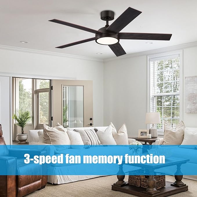 54 Inch Ceiling Fan with Light and Remote, Modern Farmhouse Ceiling fan with 5 Blade, Dimmable 3 Speed Reversible for Dining Room, Living Room, Oil Rubbed Bronze