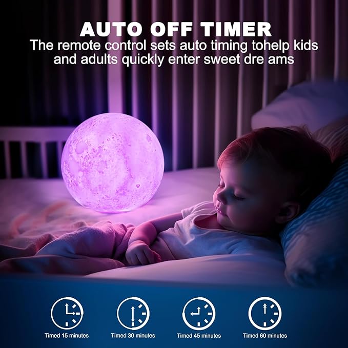 Moon Lamp, 6 Inch Sliding Control Moon Light, Kids Night Light, 16 Colors Moon Night Light with Unique Stand,Timing, Room Decor, Mothers Day Gifts, Christmas Birthday Gifts for Kid Women Friends Lover