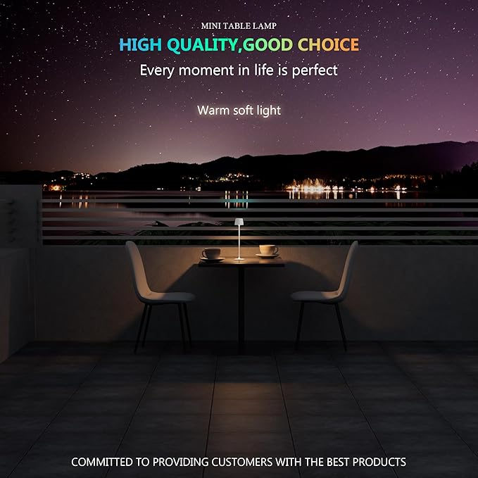 Compact Cordless Table Lamp, Rechargeable LED Night Light, Dual Light Source (RGB Top & Warm Bottom), Touch Control & Timer, Metal Lamp for Bedroom & Kids Room (White 1PACK)